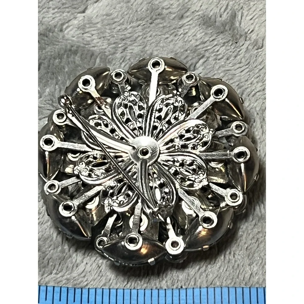 Vintage Smoky Gray Rhinestone Brooch AB Crystal Statement Pin Retro Glam Chic